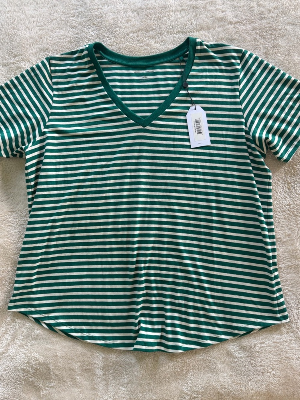 NWT Universal Standard V Rex Softest Tee in Aventurine/Ecru Stripe sz M 18/20 - Picture 5 of 11